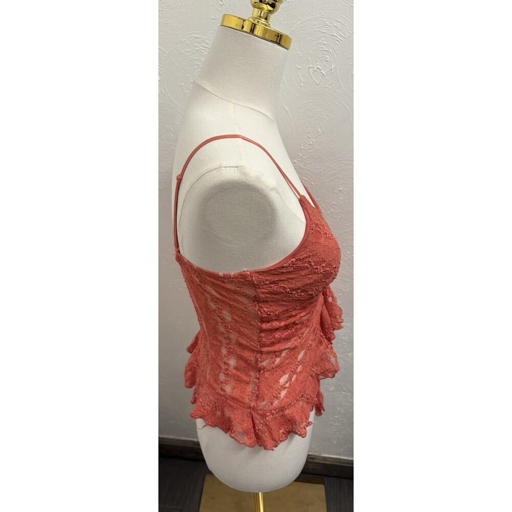 Vintage XOXO Lace Babydoll Cropped Cami Size Large Salmon Ruffle Sheer - Picture 5 of 5